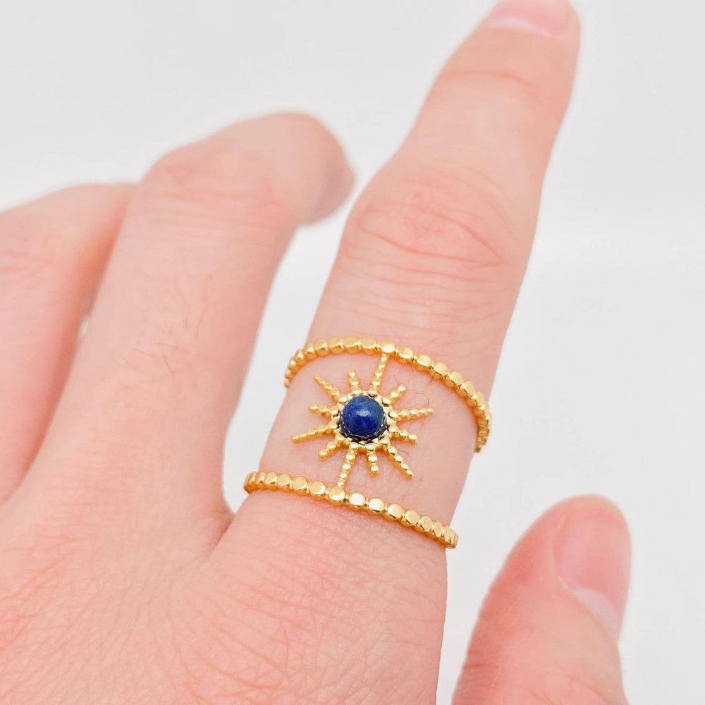 Bague étoile en lapis-lazuli plaqué or 18 carats en acier inoxydable