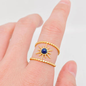 Bague étoile en lapis-lazuli plaqué or 18 carats en acier inoxydable