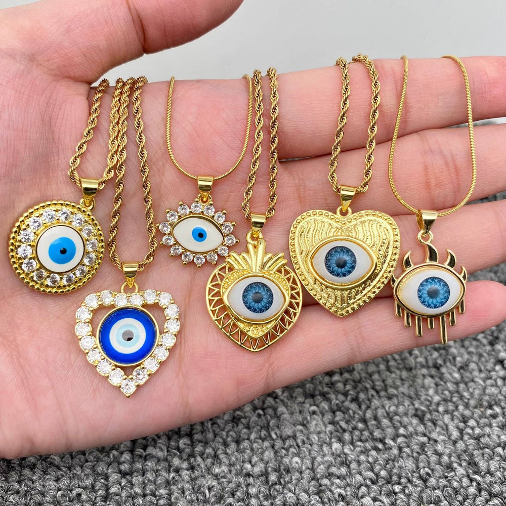 Collier pendentif œil maléfique multi styles en acier inoxydable plaqué or 18K