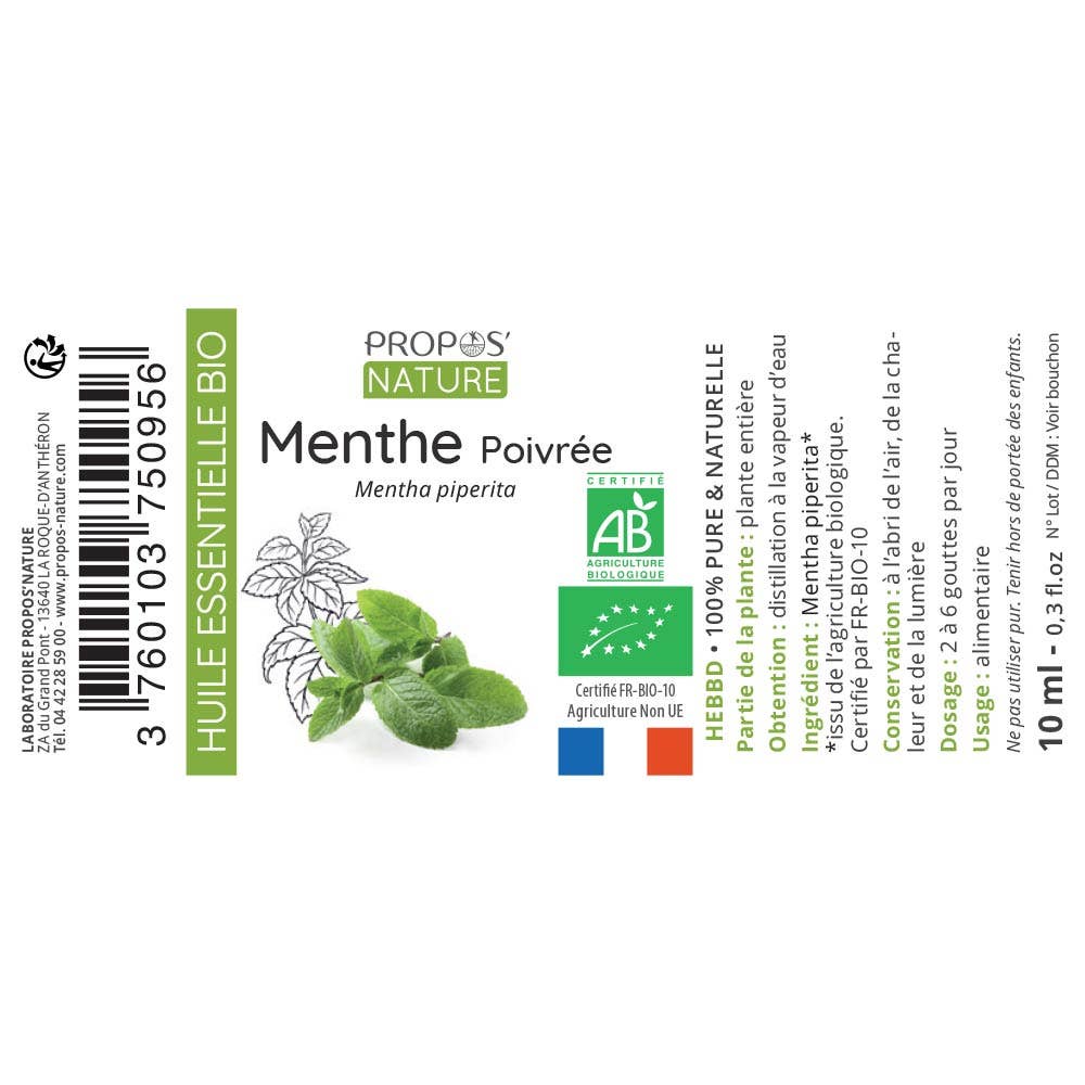 Huile Essentielle de Menthe Poivrée Bio 10ml — huile essentielle bio aromathérapie Boutique Achaiah