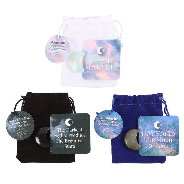 Pochette avec son cristal lune porte-bonheur cristal naturel décoration spirituelle Boutique Achaiah