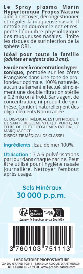 Spray Nasal Plasma Marin Hypertonique 30 000 Ppm 15 Ml