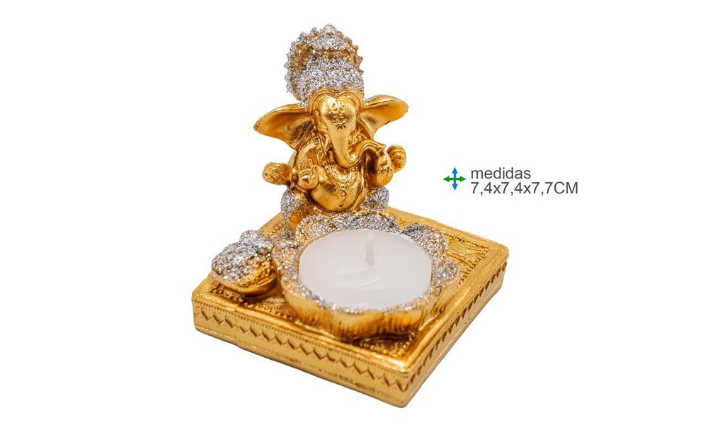 Bougeoir Ganesh en résine dorée