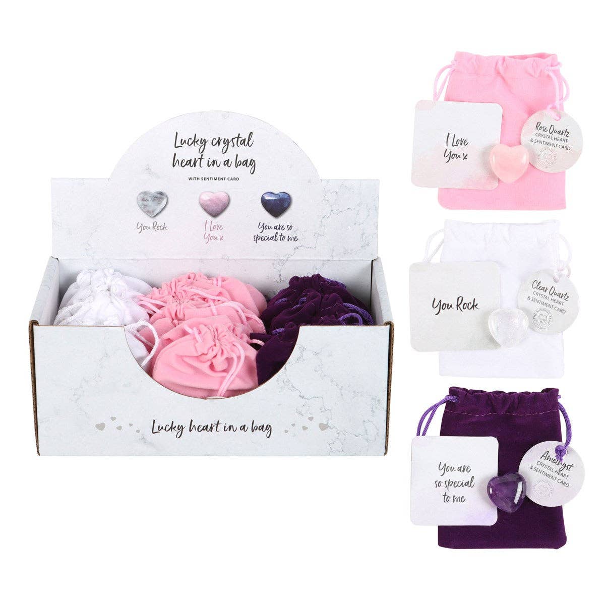 Pochette cœurs en cristal porte-bonheur cristal naturel décoration spirituelle Boutique Achaiah