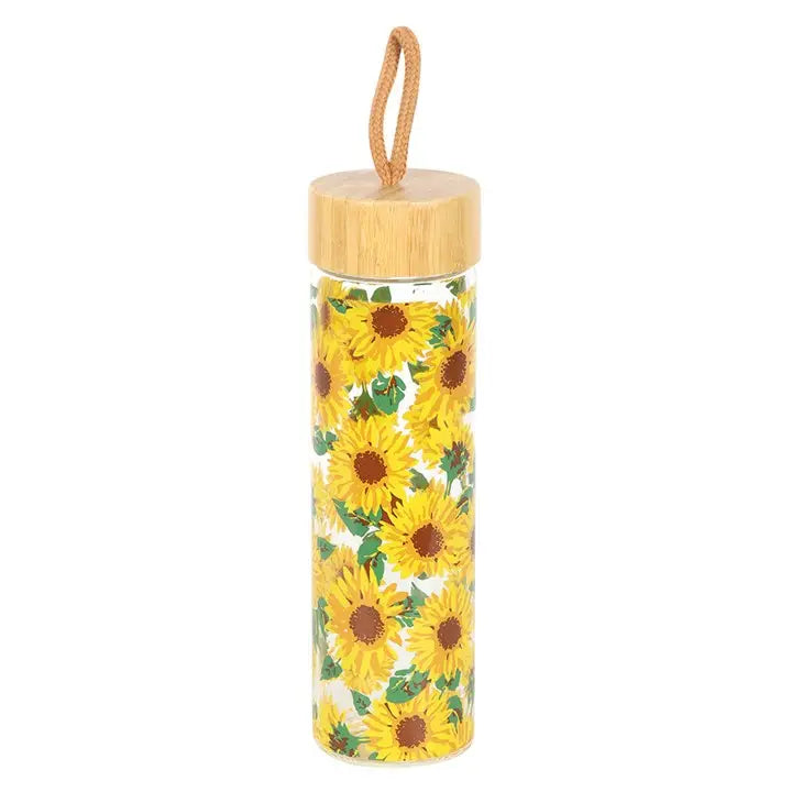 Bouteille d'eau en verre à motif tournesol bien-être spiritualité Boutique Achaiah