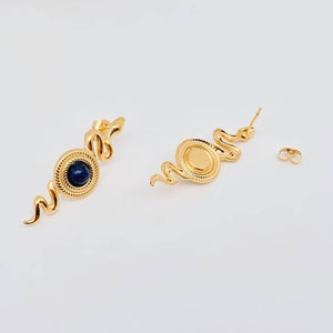 Boucles d'oreilles à tige en forme de serpent en lapis-lazuli incrustées