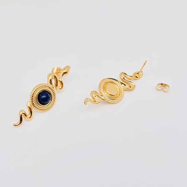Boucles d'oreilles à tige en forme de serpent en lapis-lazuli incrustées