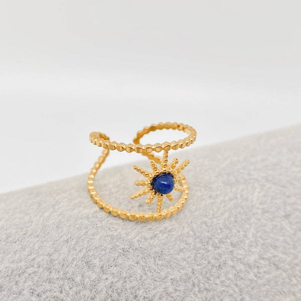 Bague étoile en lapis-lazuli plaqué or 18 carats en acier inoxydable
