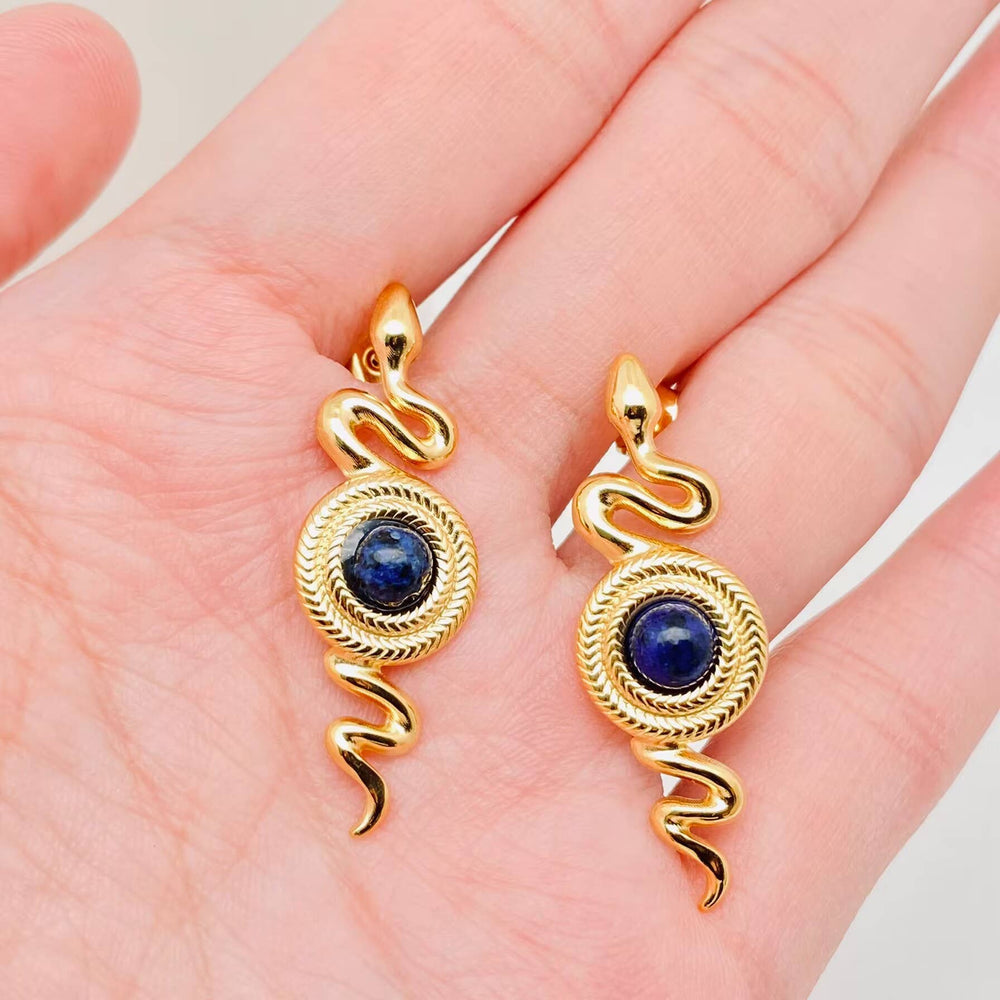 Boucles d'oreilles à tige en forme de serpent en lapis-lazuli incrustées