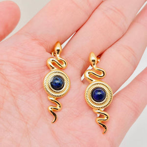 Boucles d'oreilles à tige en forme de serpent en lapis-lazuli incrustées