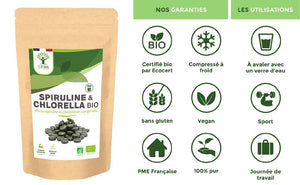 Spiruline et Chlorella bio comprimés