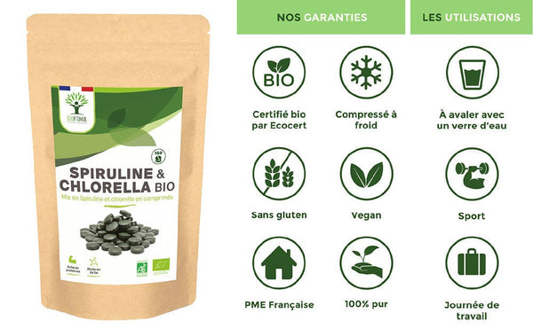 Spiruline et Chlorella bio comprimés