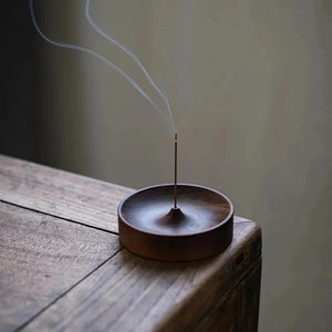 Brûleur d'encens rond en bois massif — encens naturel purification méditation Boutique Achaiah