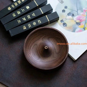 Brûleur d'encens rond en bois massif — encens naturel purification méditation Boutique Achaiah