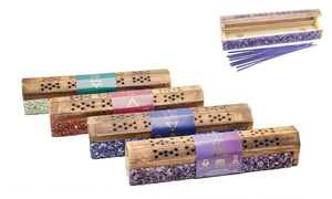 Boîte d’encens en bois avec pierres naturelle