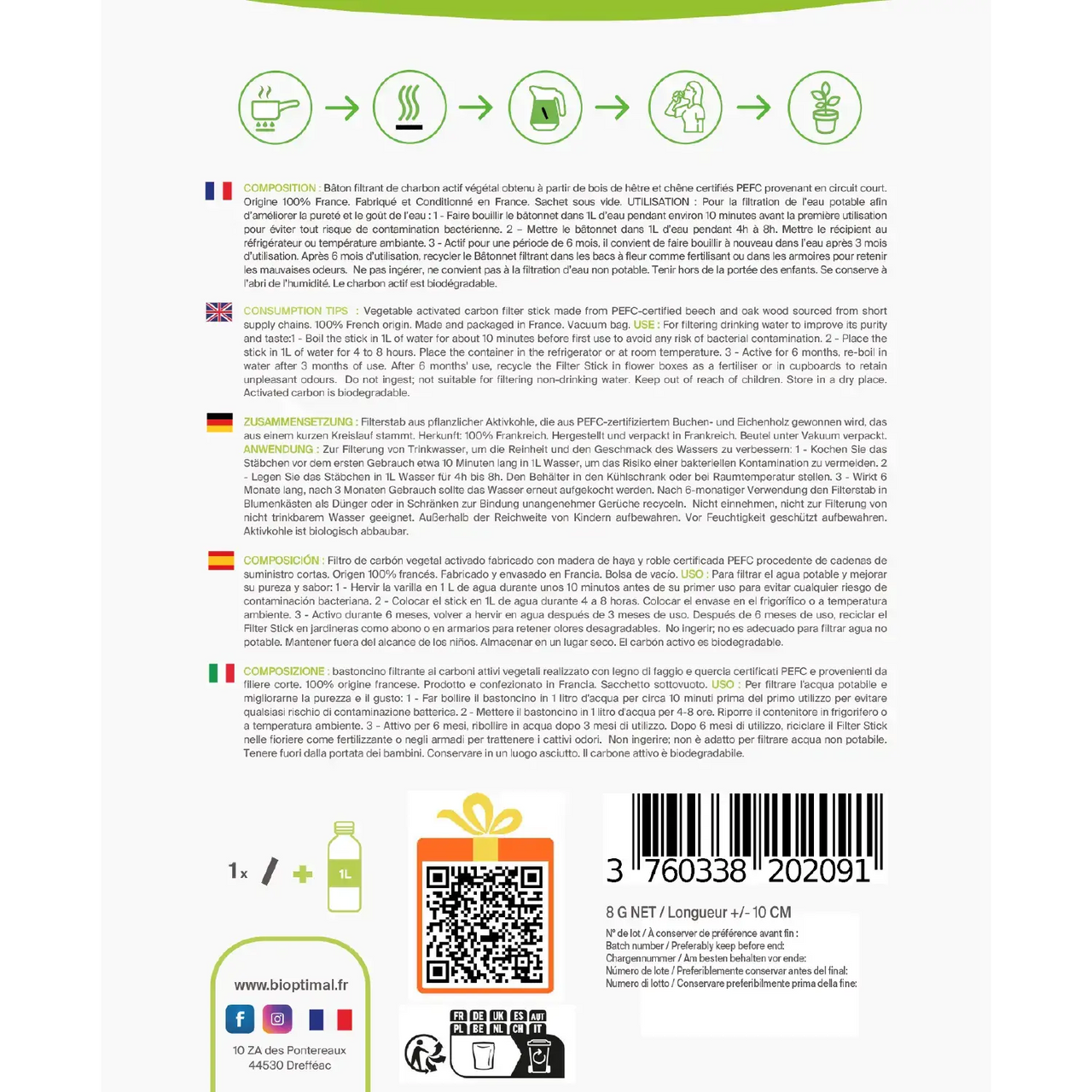 Bâton de Charbon Actif - Purificateur d'eau - Origine France — bien-être spiritualité Boutique Achaiah
