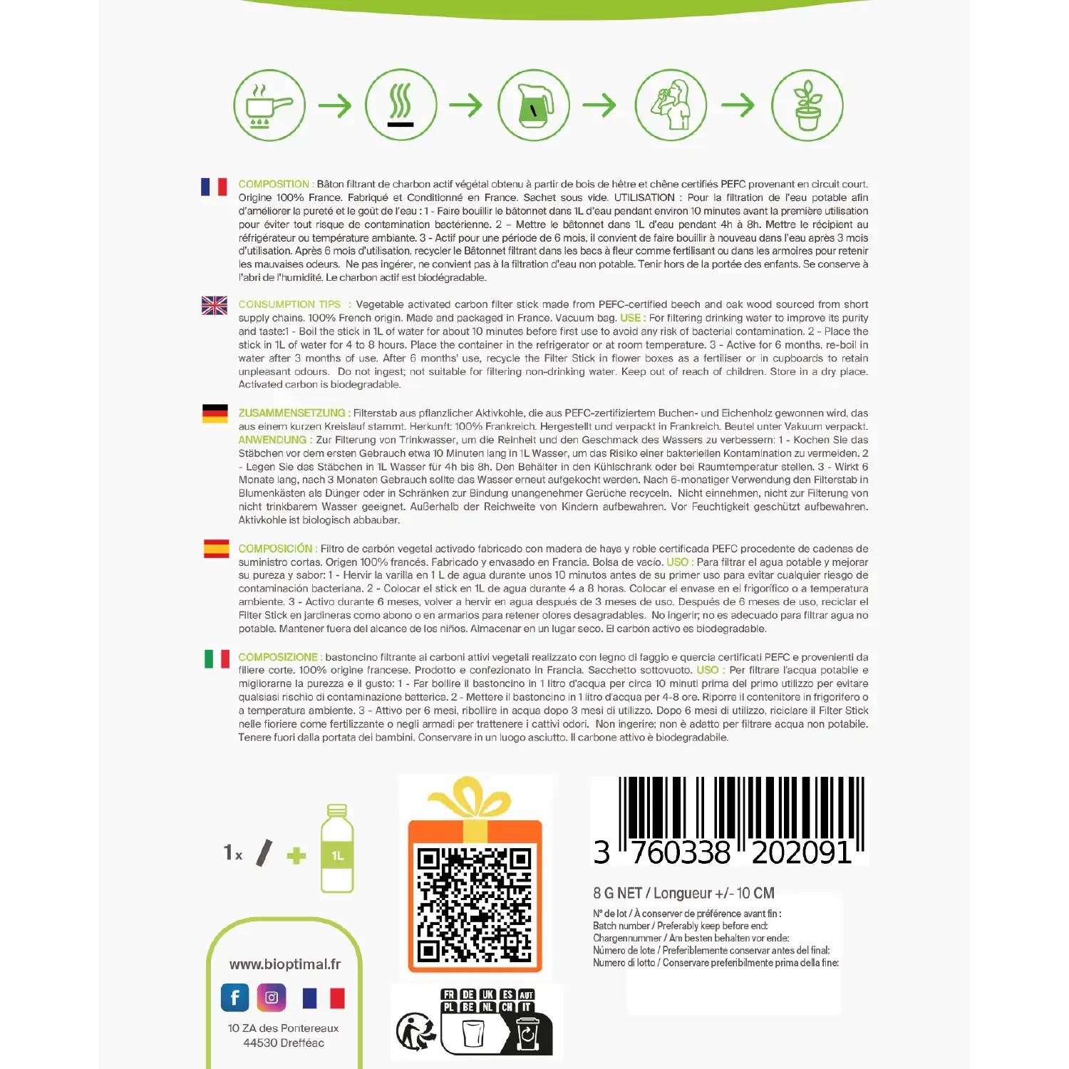 Bâton de Charbon Actif - Purificateur d'eau - Origine France — bien-être spiritualité Boutique Achaiah