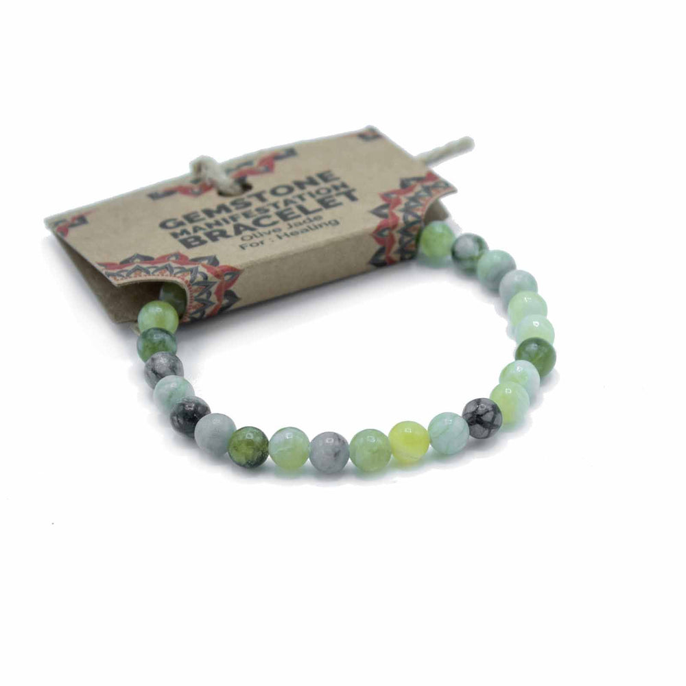 Bracelet d’intention en pierres naturelles – Jade olive – Renouveau et harmonie – photo principale