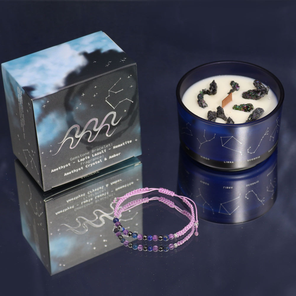 Bougie astrologique Verseau avec bracelet en pierres – photo principale