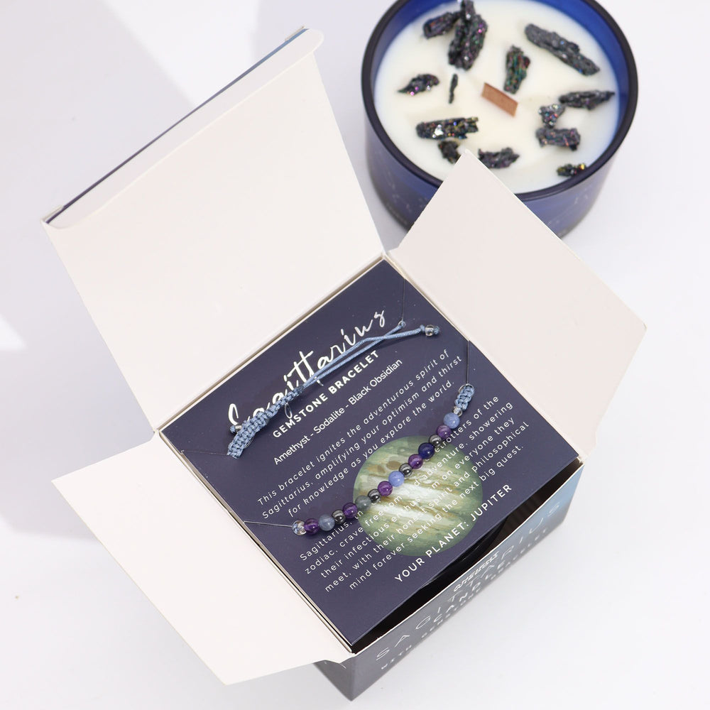 Bougie astrologique Sagittaire avec bracelet en pierres – photo principale