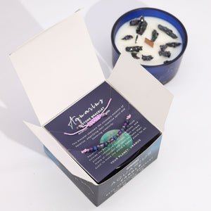 Bougie astrologique Verseau avec bracelet en pierres