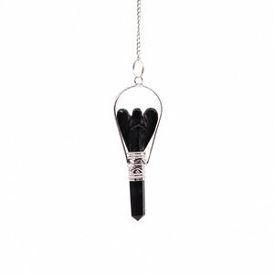 Pendule ange avec anneau – Agate noire