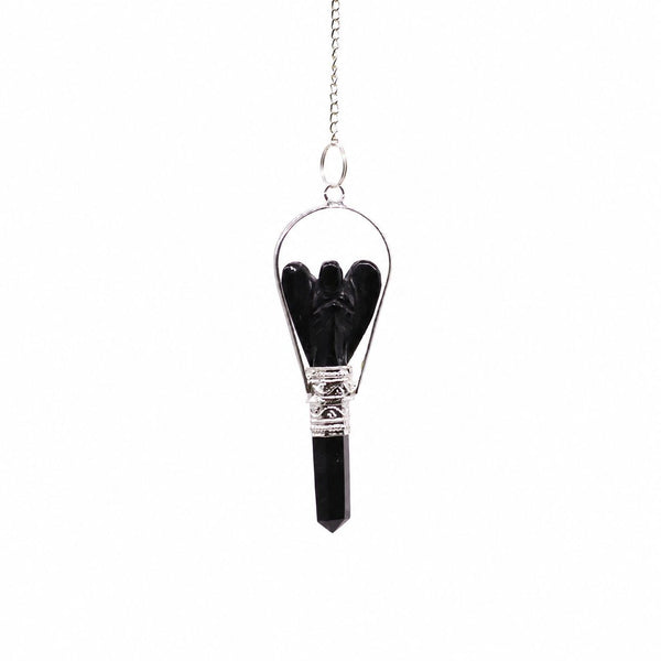 Pendule ange avec anneau – Agate noire