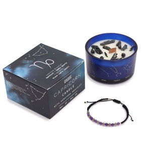Bougie astrologique Capricorne avec bracelet en pierres