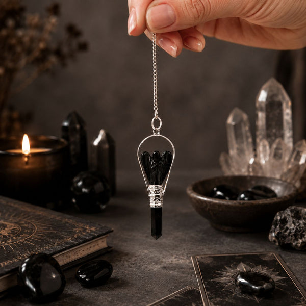 Pendule ange avec anneau – Agate noire