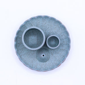 Porte Palo Santo en céramique – Fleur de lotus bleue