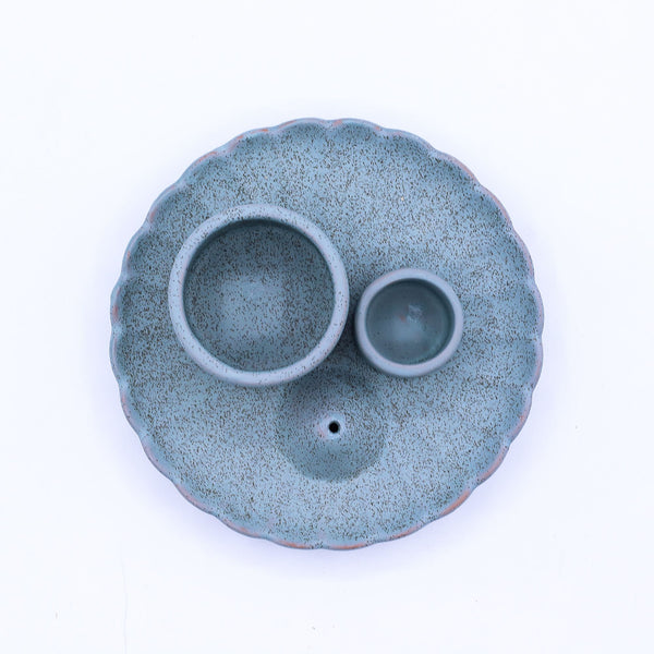 Porte Palo Santo en céramique – Fleur de lotus bleue