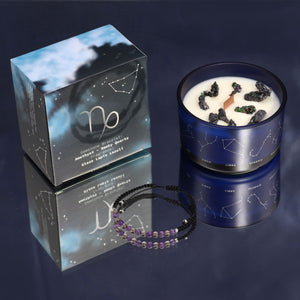 Bougie astrologique Capricorne avec bracelet en pierres