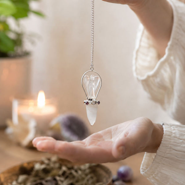 Pendule ange Guide céleste – 7 chakras et cristal de roche
