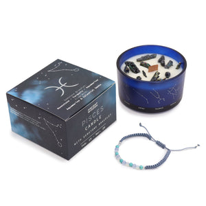 Bougie astrologique Poissons avec bracelet en pierres