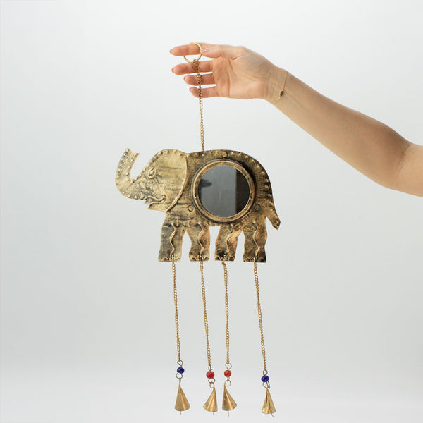 Indian Chimes - Elephant Lrg Mirror 4 Bells - 24x60cm