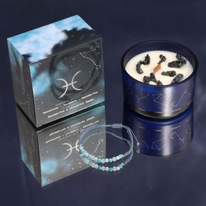 Bougie astrologique Poissons avec bracelet en pierres
