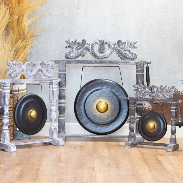Gong artisanal 25 cm avec support et mailloche – noir