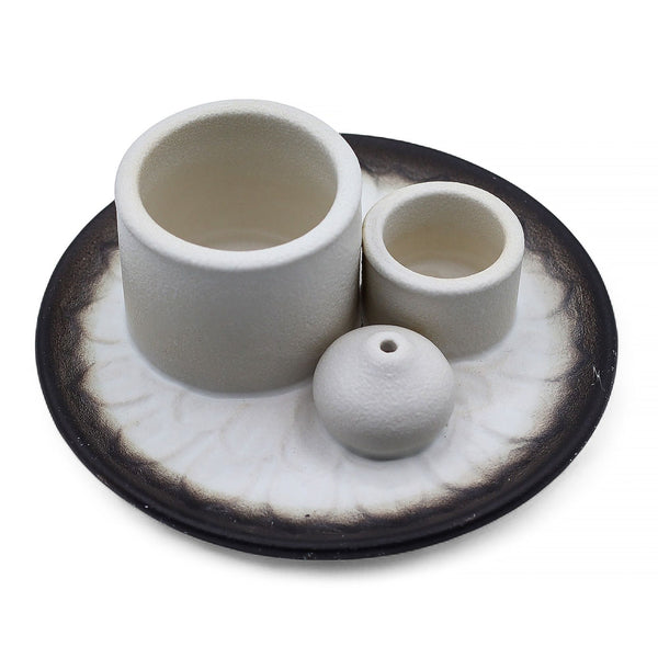 Porte Palo Santo en céramique – Mandala blanc et gris