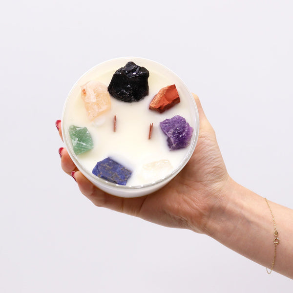 Grande bougie aux cristaux – 7 Chakras