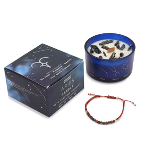 Bougie astrologique Bélier avec bracelet en pierres