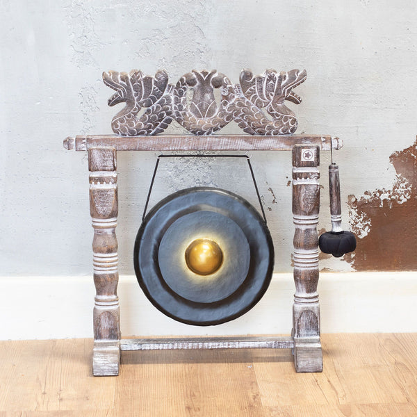 Gong artisanal 25 cm avec support et mailloche – noir