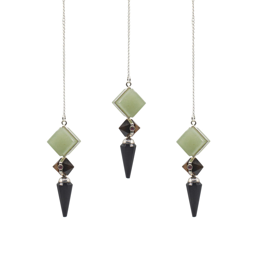 Pendule trois pierres – Agate noire, aventurine verte et œil-de-tigre – photo principale