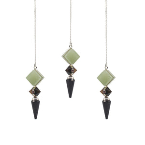 Pendule trois pierres – Agate noire, aventurine verte et œil-de-tigre