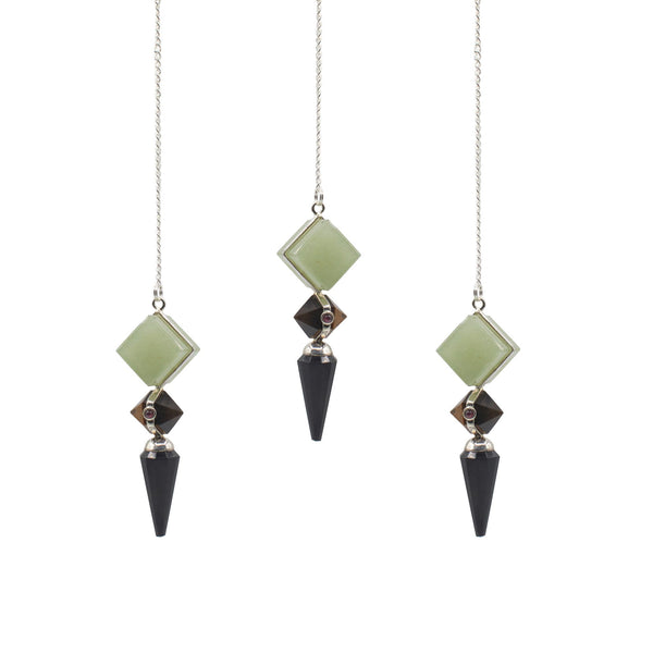 Pendule trois pierres – Agate noire, aventurine verte et œil-de-tigre