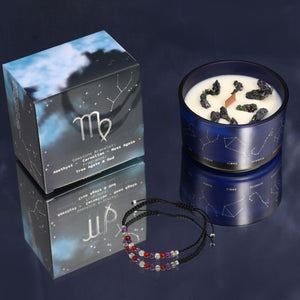 Bougie astrologique Vierge avec bracelet en pierres
