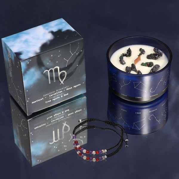 Bougie astrologique Vierge avec bracelet en pierres