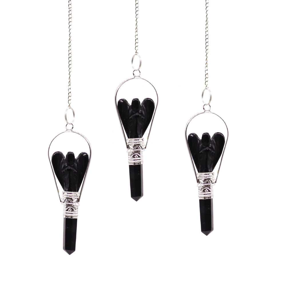 Pendule ange avec anneau – Agate noire – photo principale