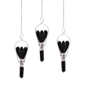 Pendule ange avec anneau – Agate noire