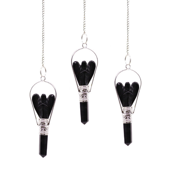 Pendule ange avec anneau – Agate noire