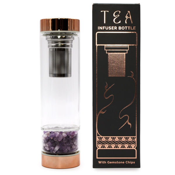 Bouteille infuseur en verre et cristal – Améthyste